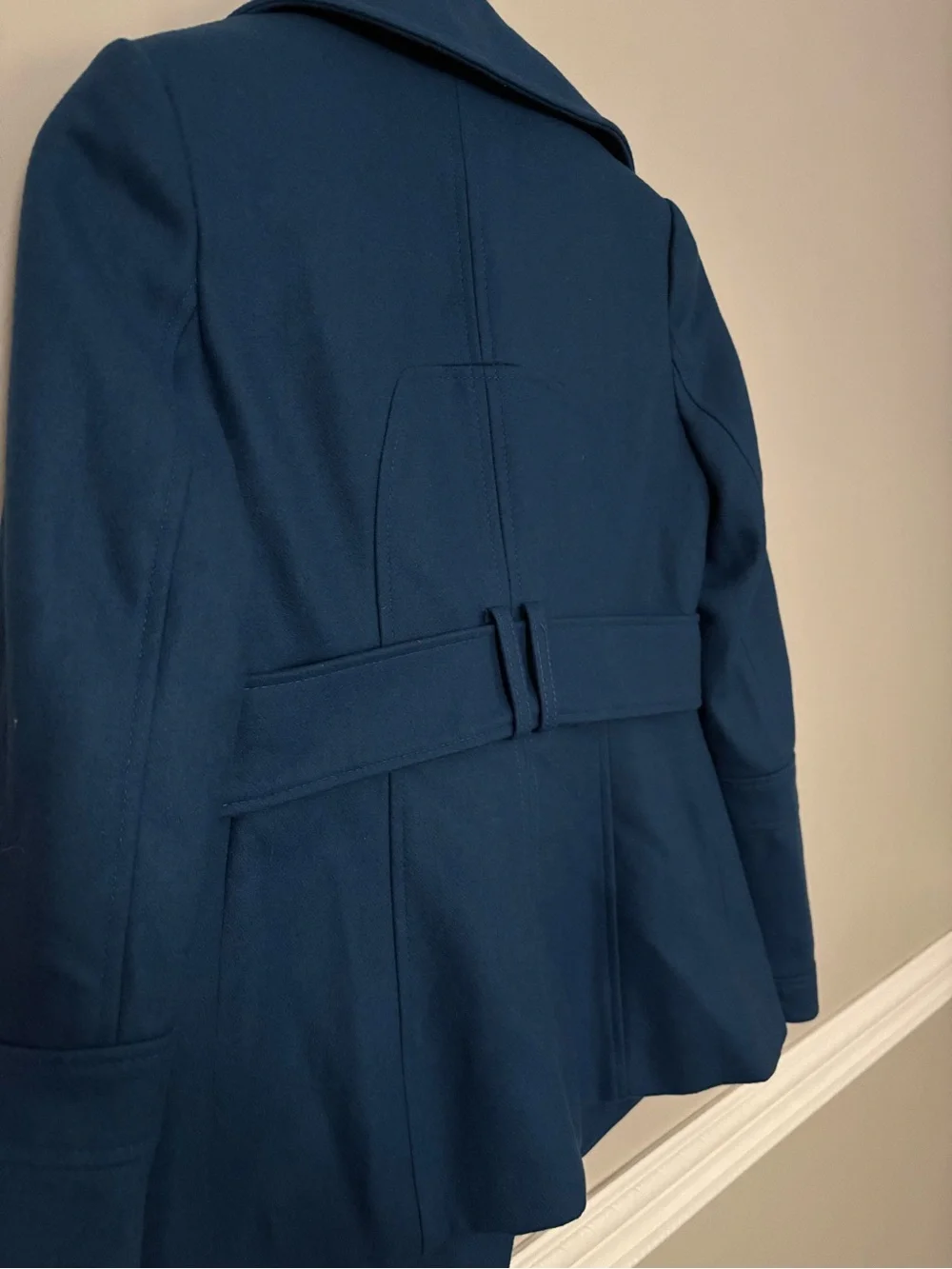 Moda International Teal Double Breasted Pea Coat Wool Blend Jacket 2 Tailored